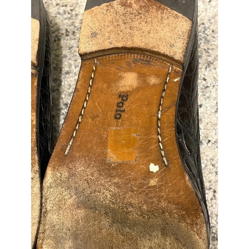 Polo Ralph Lauren Vintage Alligator Embossed Leather Loafers Made in Italy 11B